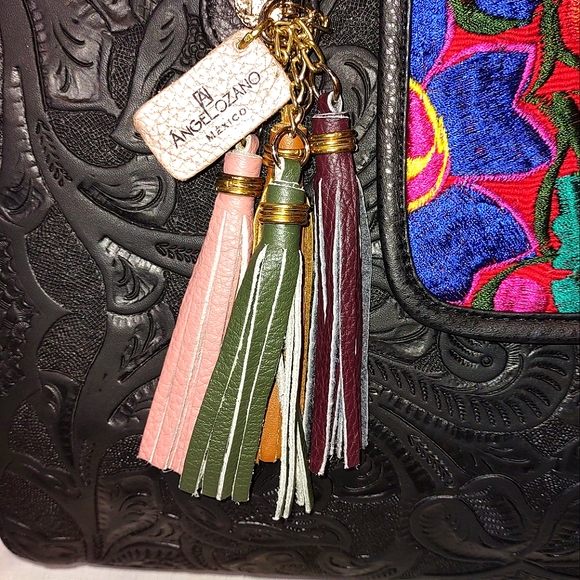 AngeLozano Flora Engraved Leather Tote with Floral Loom - Picture 6 of 16